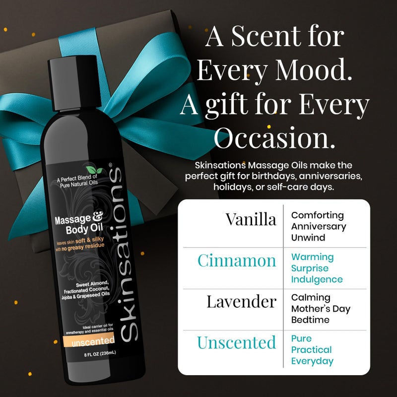 Skinsations سكينسيشنز - زيت تدليك غير معطر للعلاج بالتدليك - 16 أونصة | زيت جسم خالي من العطور للبشرة الحساسة والعلاج بالروائح | زيوت اللوز الحلو، الجوجوبا، جوز الهند وزيت بذور العنب - Image 5